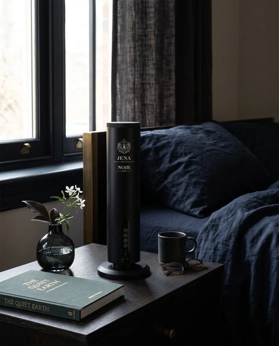 Zwarte Jena Noir diffuser in de slaapkamer